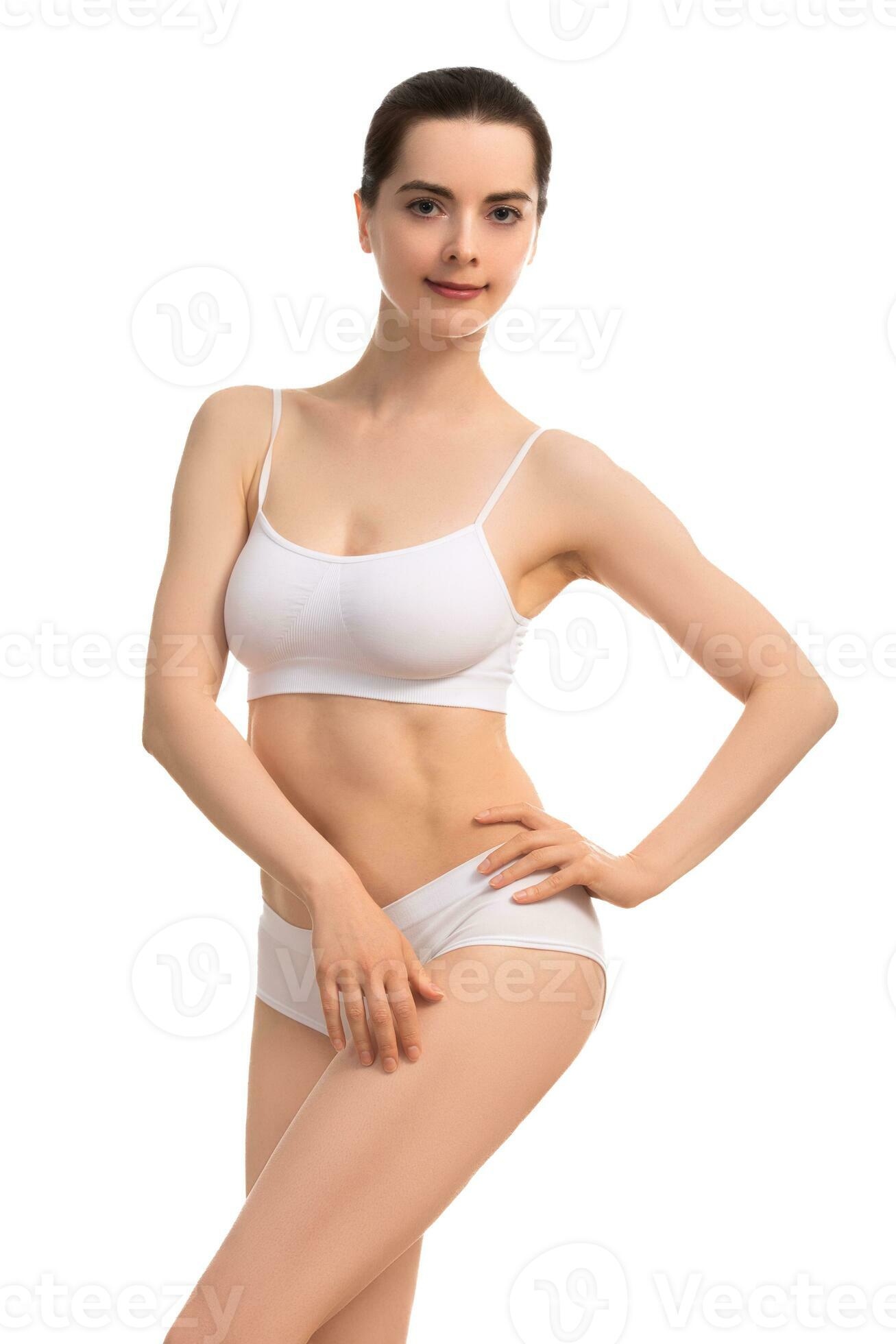 Beautiful slim body of young woman in white underwear isolated on white  background 28275789 Stock Photo at Vecteezy