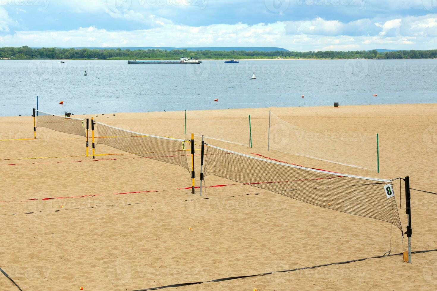 Volleyball nets on the beach photo