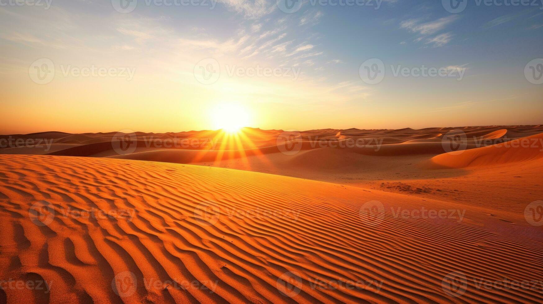 Desert dubai united arab emirates beautiful sky in the morning sunrise. Generative Ai photo