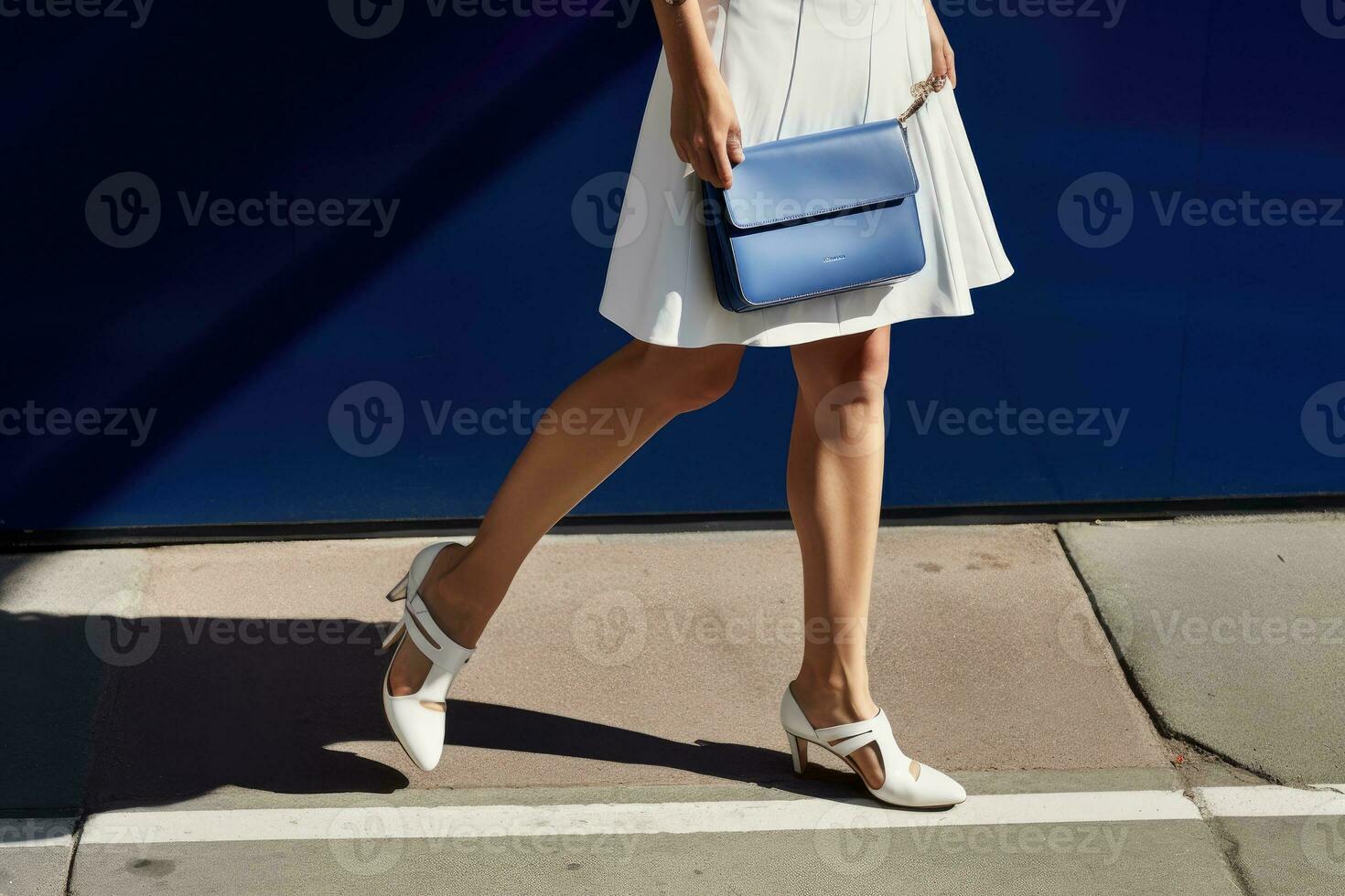 hermosa esbelto De las mujeres piernas, lujo bolso, falda foto