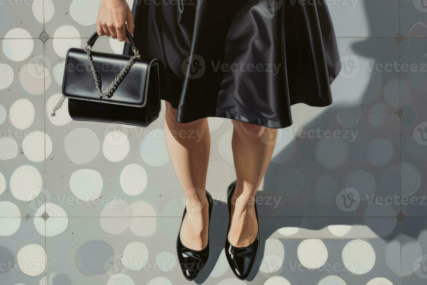 hermosa esbelto De las mujeres piernas, lujo bolso, falda foto