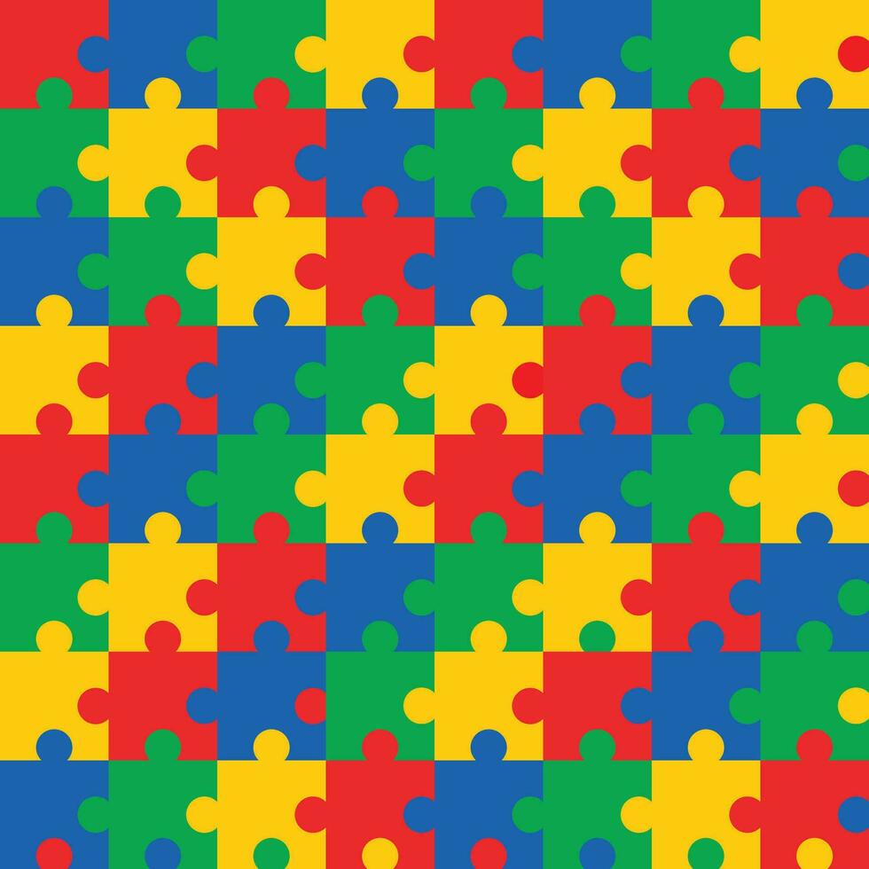 colorful puzzle seamless pattern. colored red, yellow, green and blue vector