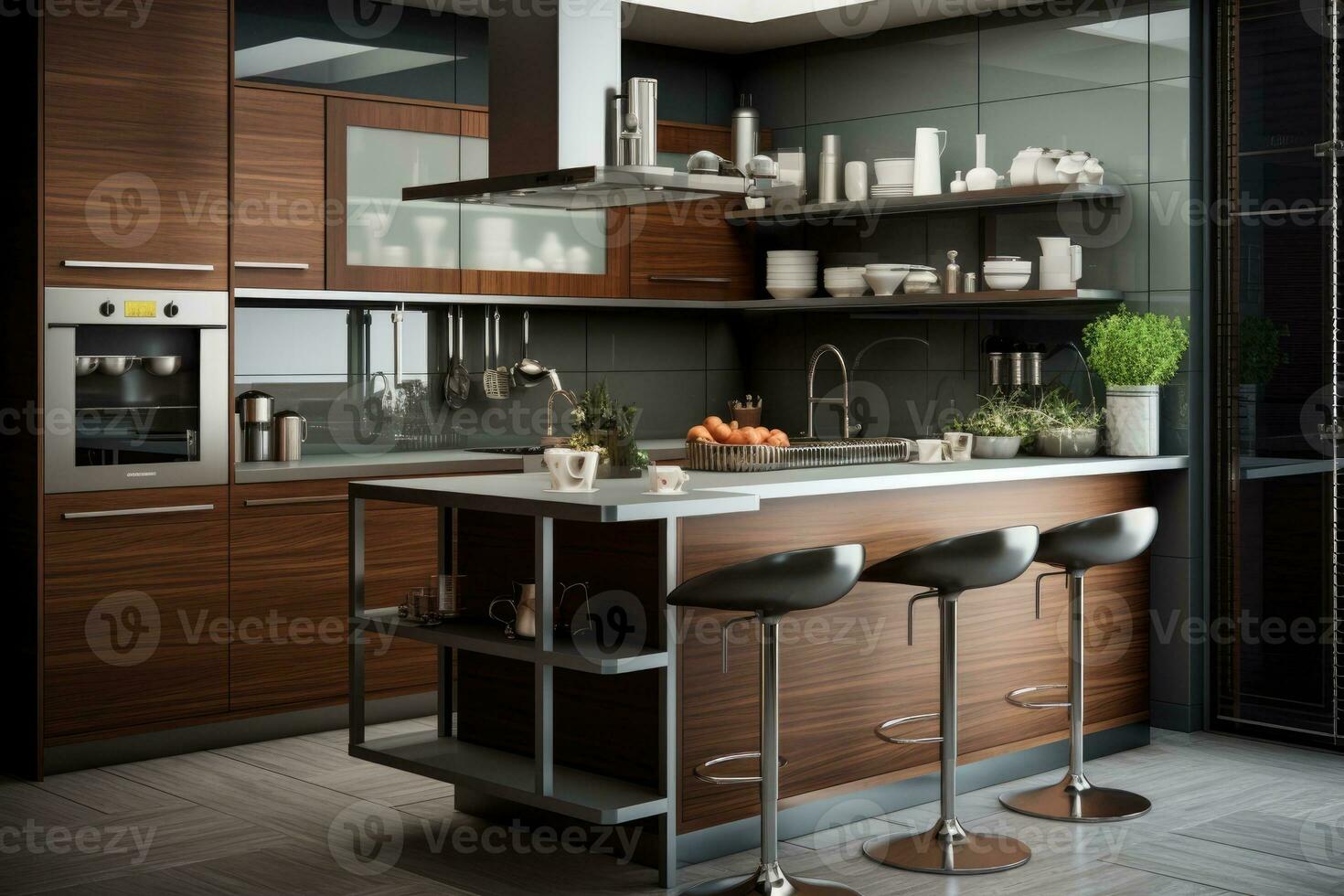 Kitchen and dining area in a large house photo