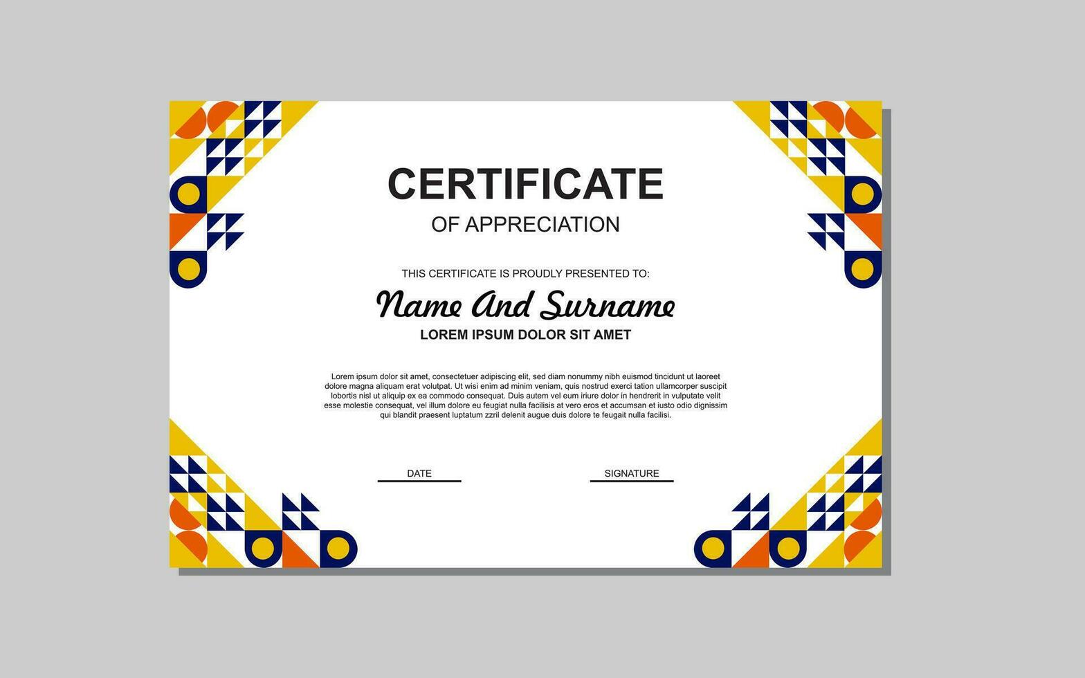 modern style certificate template in blue and orange colors. certificate with luxury style. vector