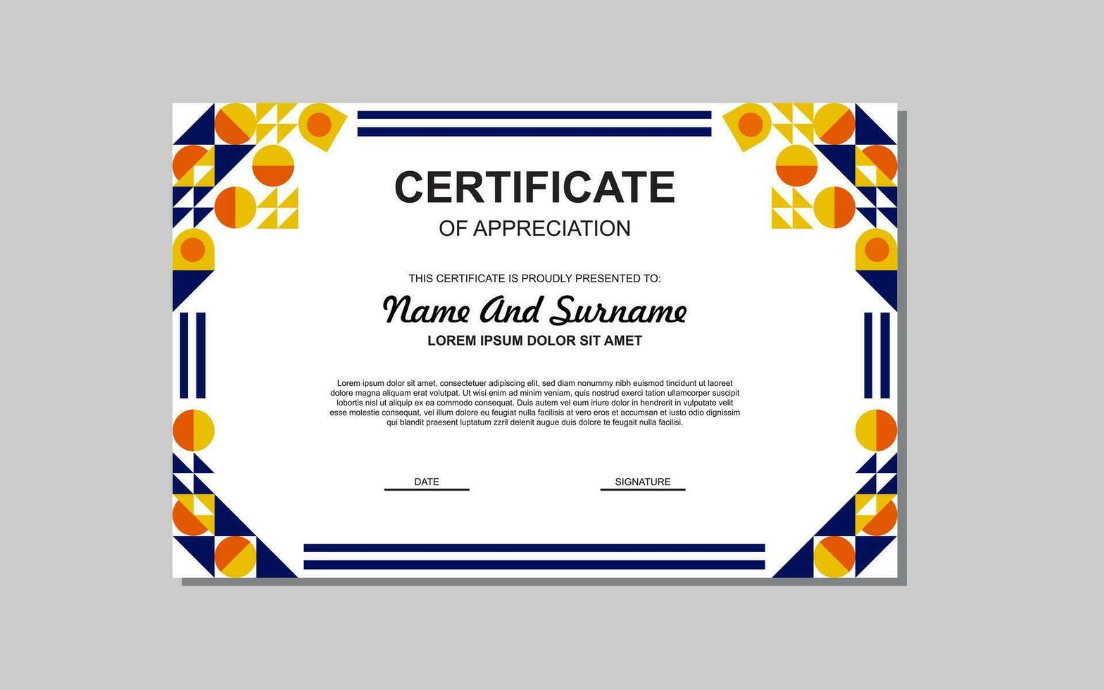 modern style certificate template in blue and orange colors. certificate with luxury style. vector