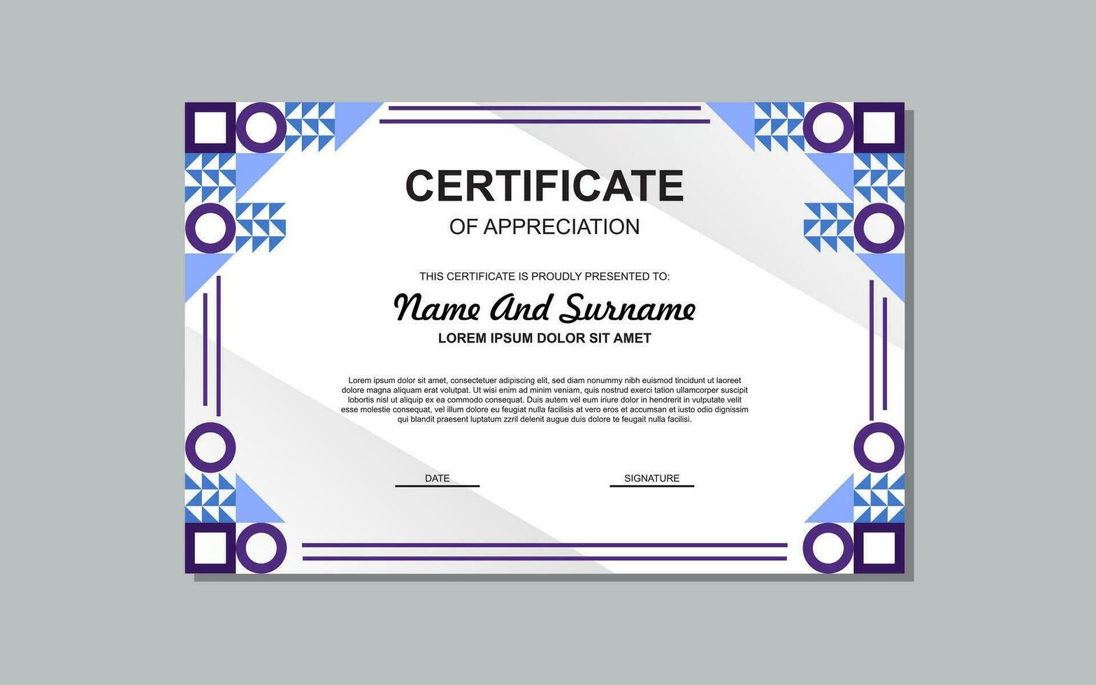 modern style certificate template in blue color. certificate in luxury style blue color. vector