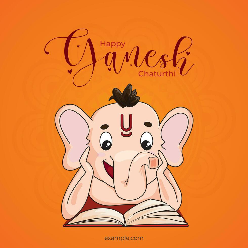 Vector 'Ganesh Chaturthi' in Hindi for wedding card, poster design, template, and social banner