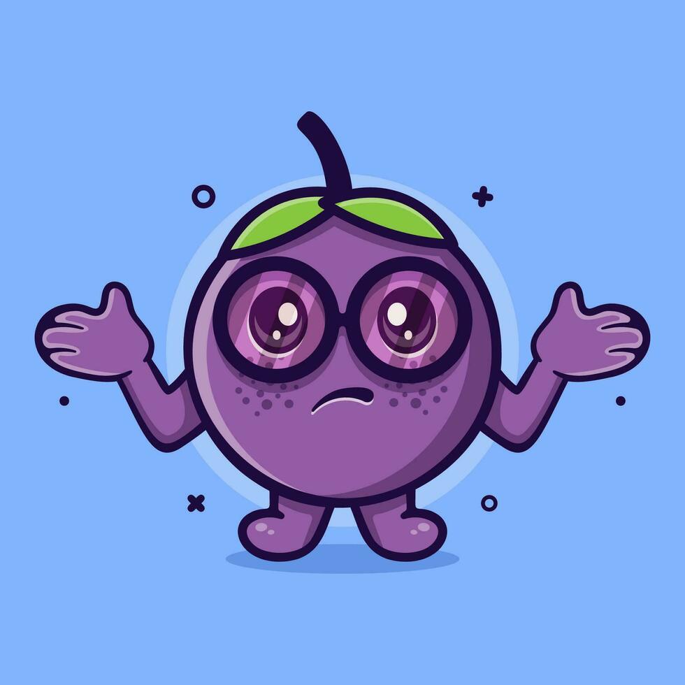 kawaii mangosteen fruit character mascot with confused gesture isolated cartoon in flat style design vector