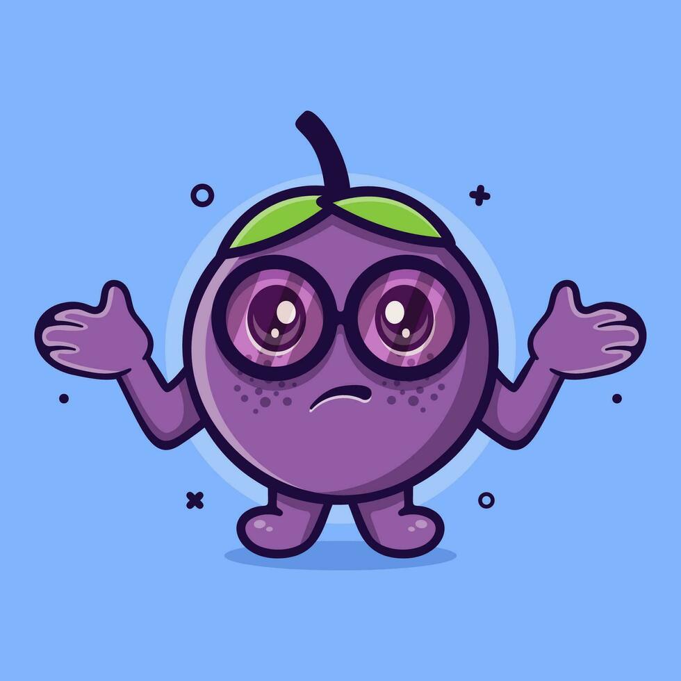 kawaii mangostán Fruta personaje mascota con confuso gesto aislado dibujos animados en plano estilo diseño vector