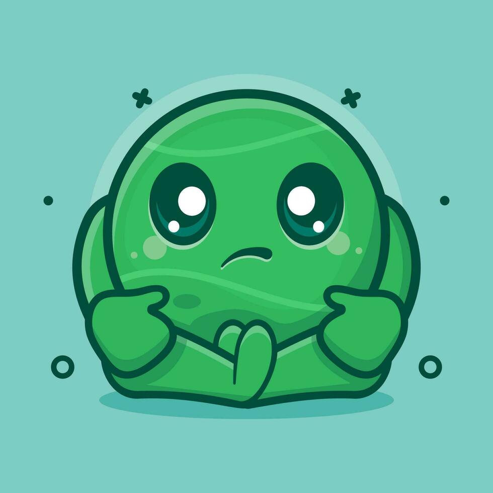 kawaii tennis ball character mascot with sad expression isolated cartoon in flat style design vector