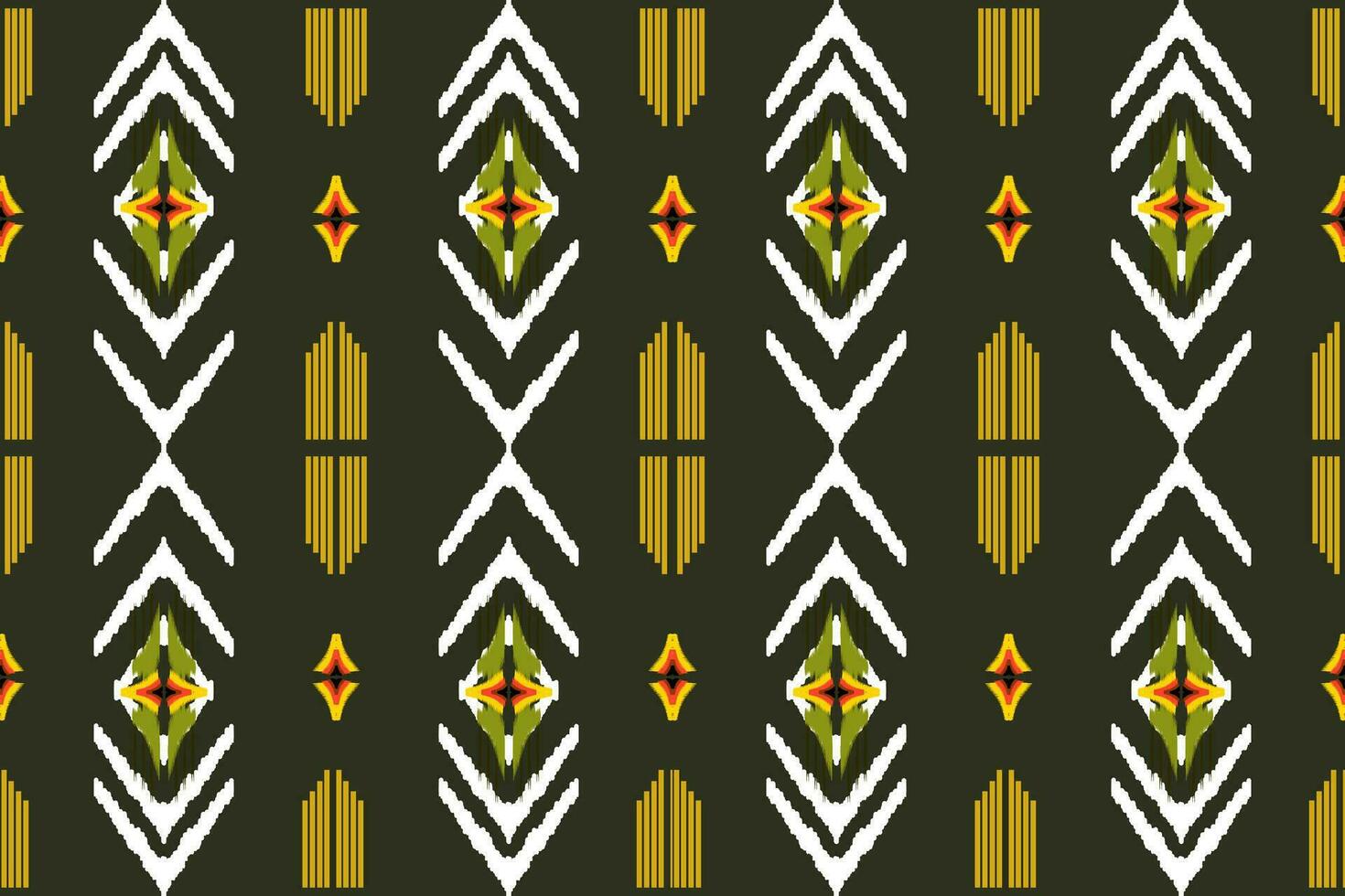 abstract geometric pattern design on dark green background For background or wallpaper, Ikat geometric folk ornament, ethnic vector texture. Seamless pattern in Aztec style.