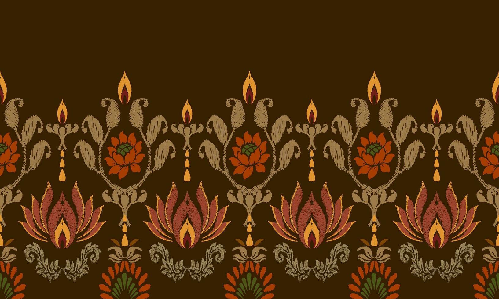 Ikat Seamless Pattern tribal art Embroidery, Ikat stripe Digital textile Asian Design for Prints Fabric saree Mughal Swaths texture Kurti Kurtis Kurtas, Motif Batik vector