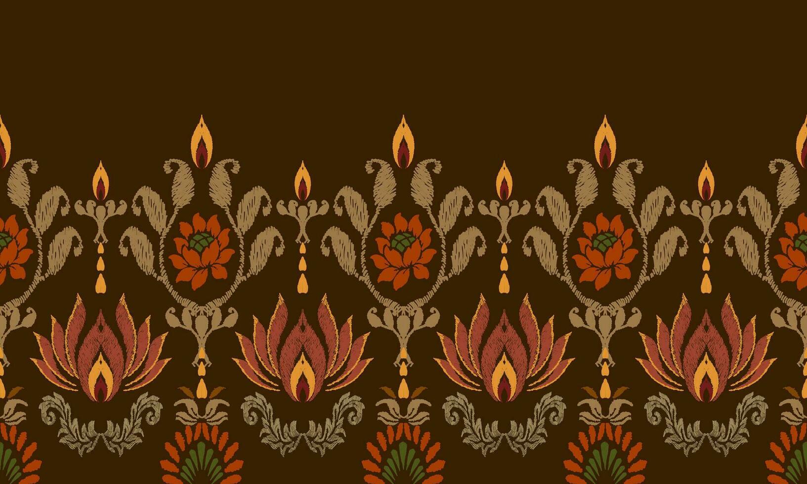 Ikat Seamless Pattern tribal art Embroidery, Ikat stripe Digital textile Asian Design for Prints Fabric saree Mughal Swaths texture Kurti Kurtis Kurtas, Motif Batik vector