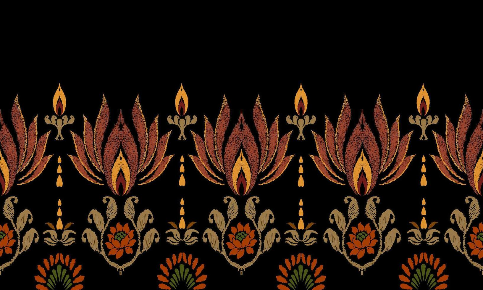 Ikat Seamless Pattern tribal art Embroidery, Ikat stripe Digital textile Asian Design for Prints Fabric saree Mughal Swaths texture Kurti Kurtis Kurtas, Motif Batik vector