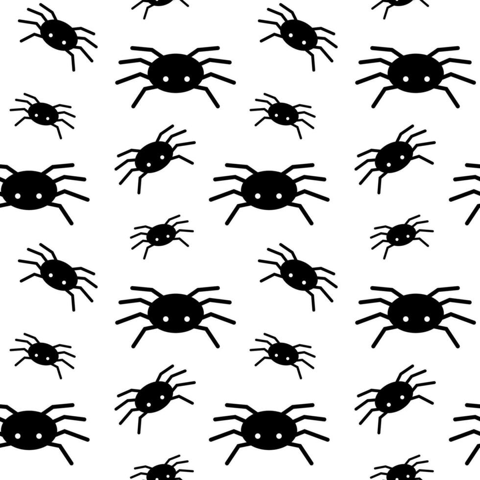 Seamless pattern with spiders. Black and white vector illustration. Background with insects.