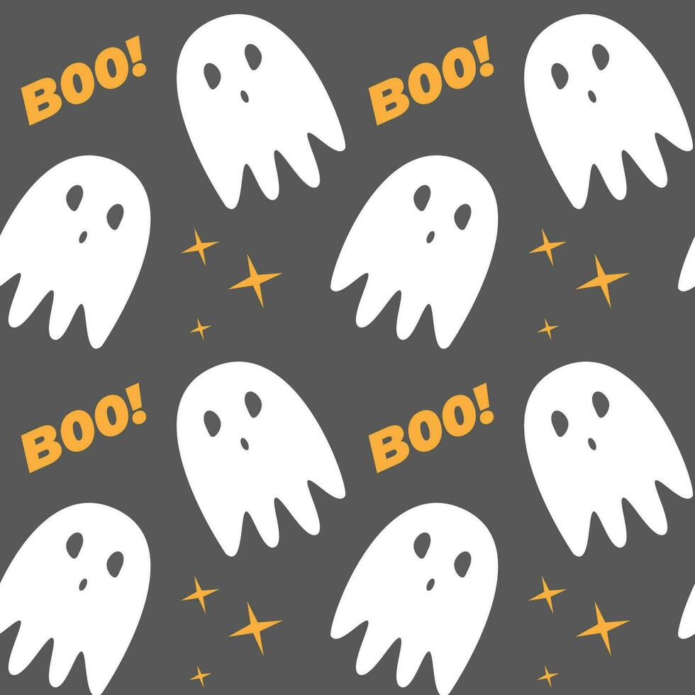 Seamless pattern with cute ghosts. Vector illustration. Holiday background for Halloween.