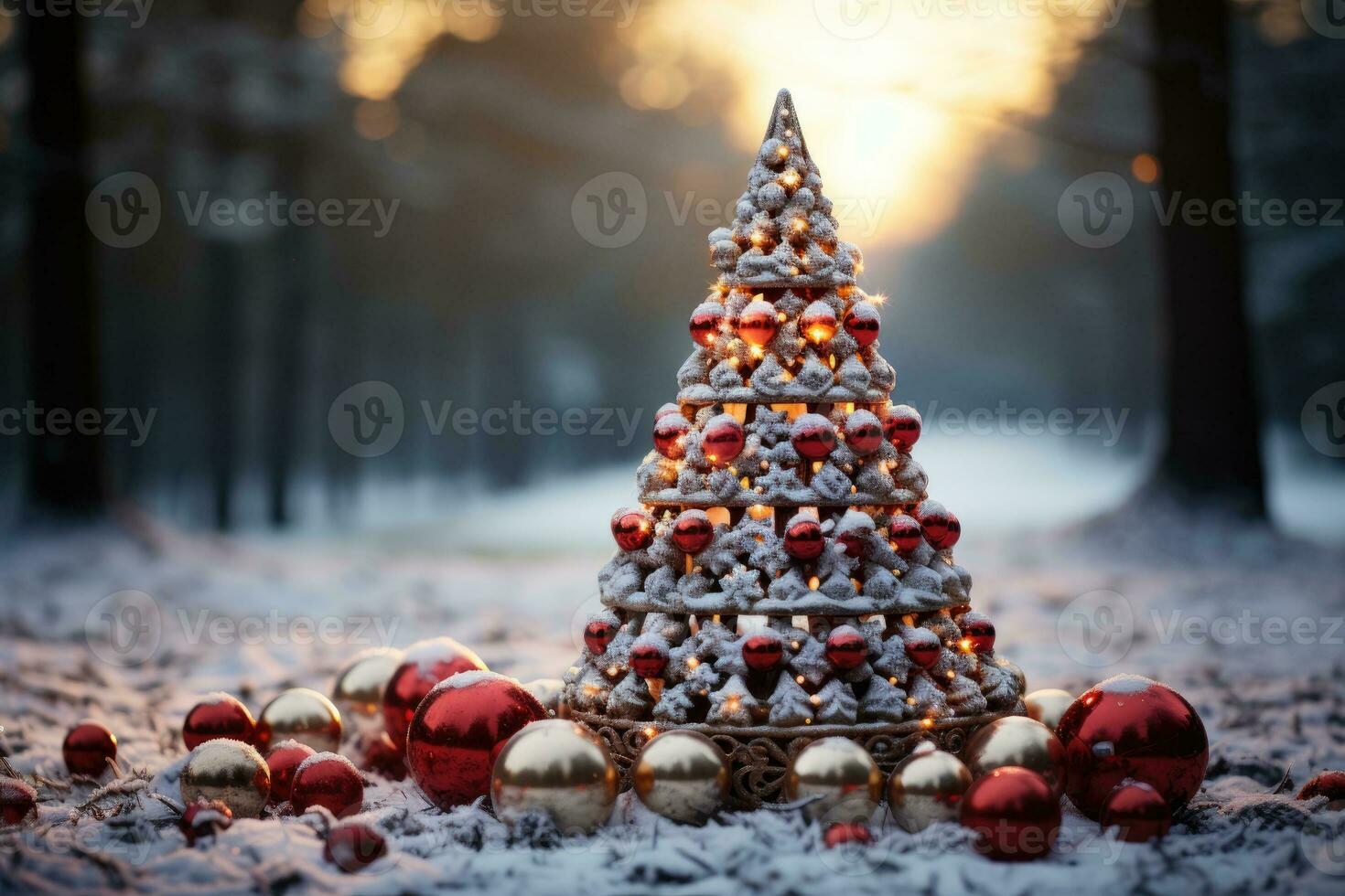 Beautiful christmas tree decorated with beautiful shiny baubles photo