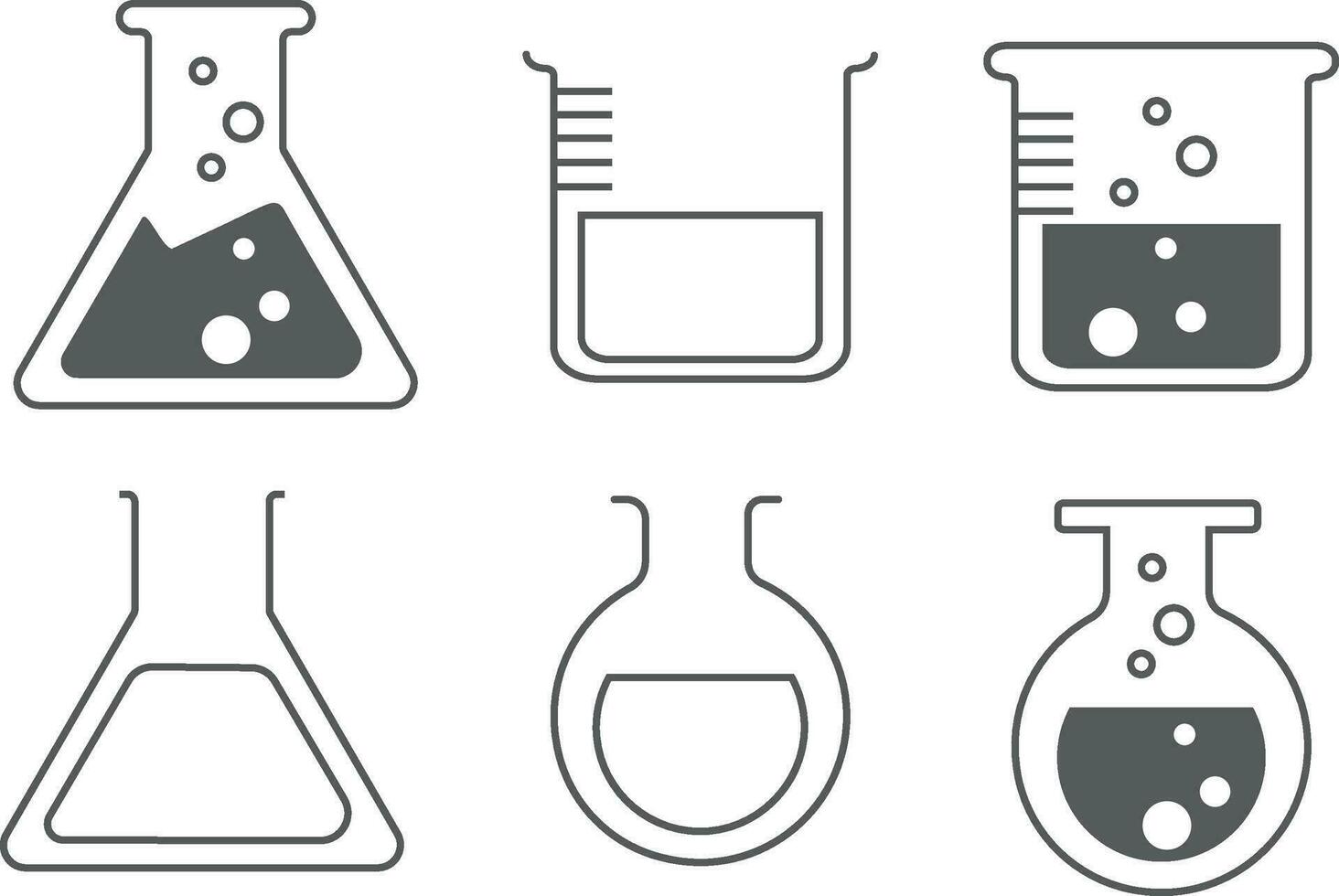 science and chemistry icon set with flask beaker vector