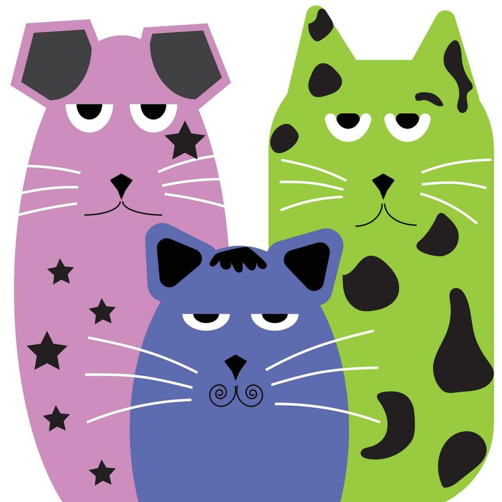 three cats in the cartoon vector