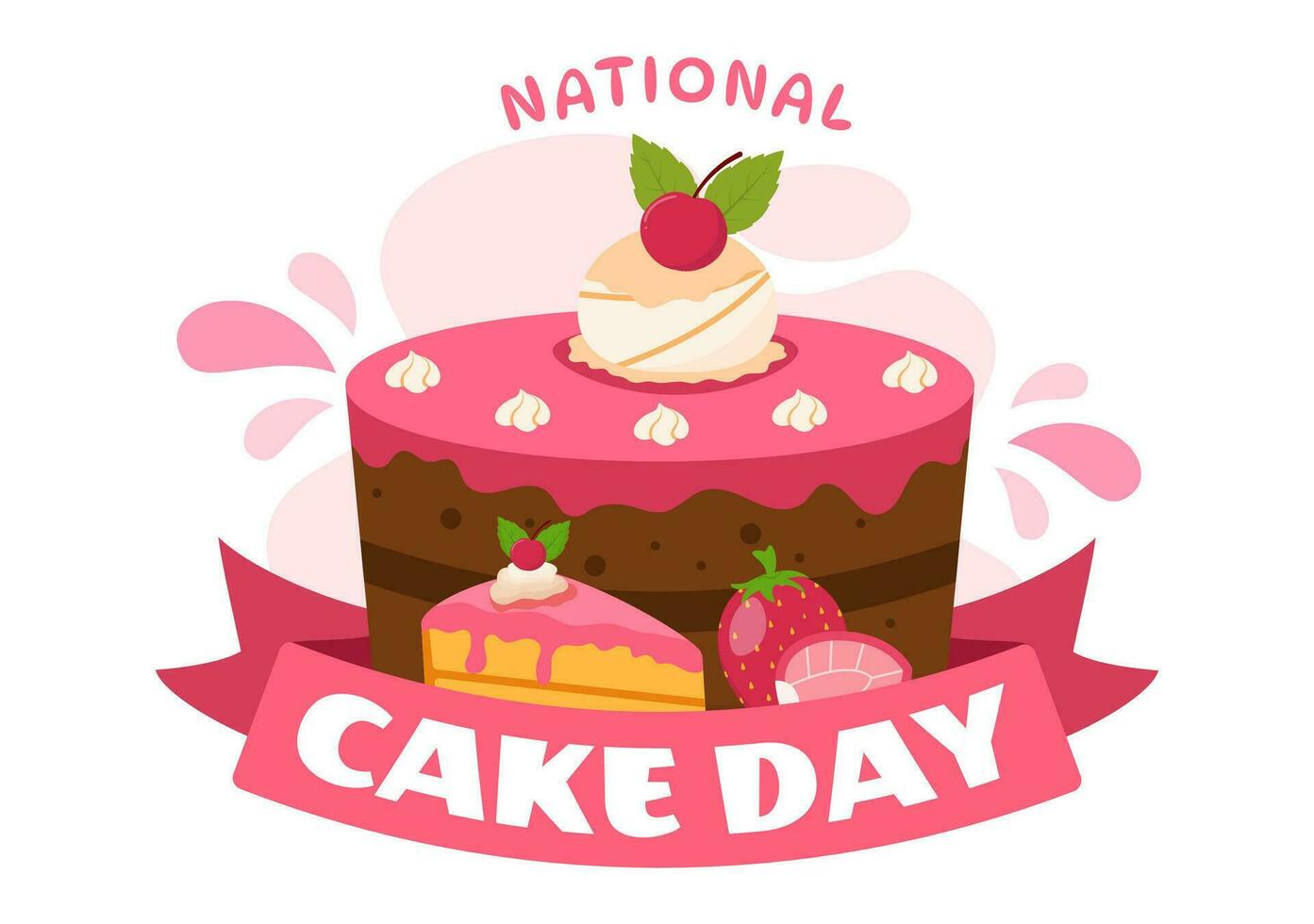 National Cake Day Vector Illustration on Holiday Celebrate November 26 with Sweet Bread in Flat Cartoon Pink Background Design Template