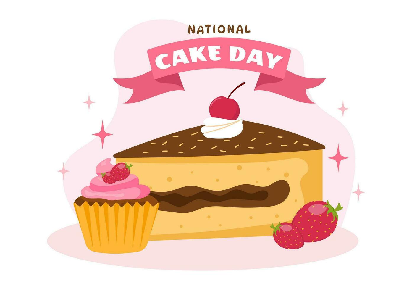 National Cake Day Vector Illustration on Holiday Celebrate November 26 with Sweet Bread in Flat Cartoon Pink Background Design Template