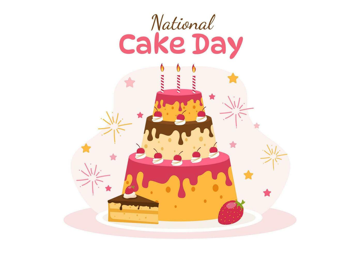 National Cake Day Vector Illustration on Holiday Celebrate November 26 with Sweet Bread in Flat Cartoon Pink Background Design Template