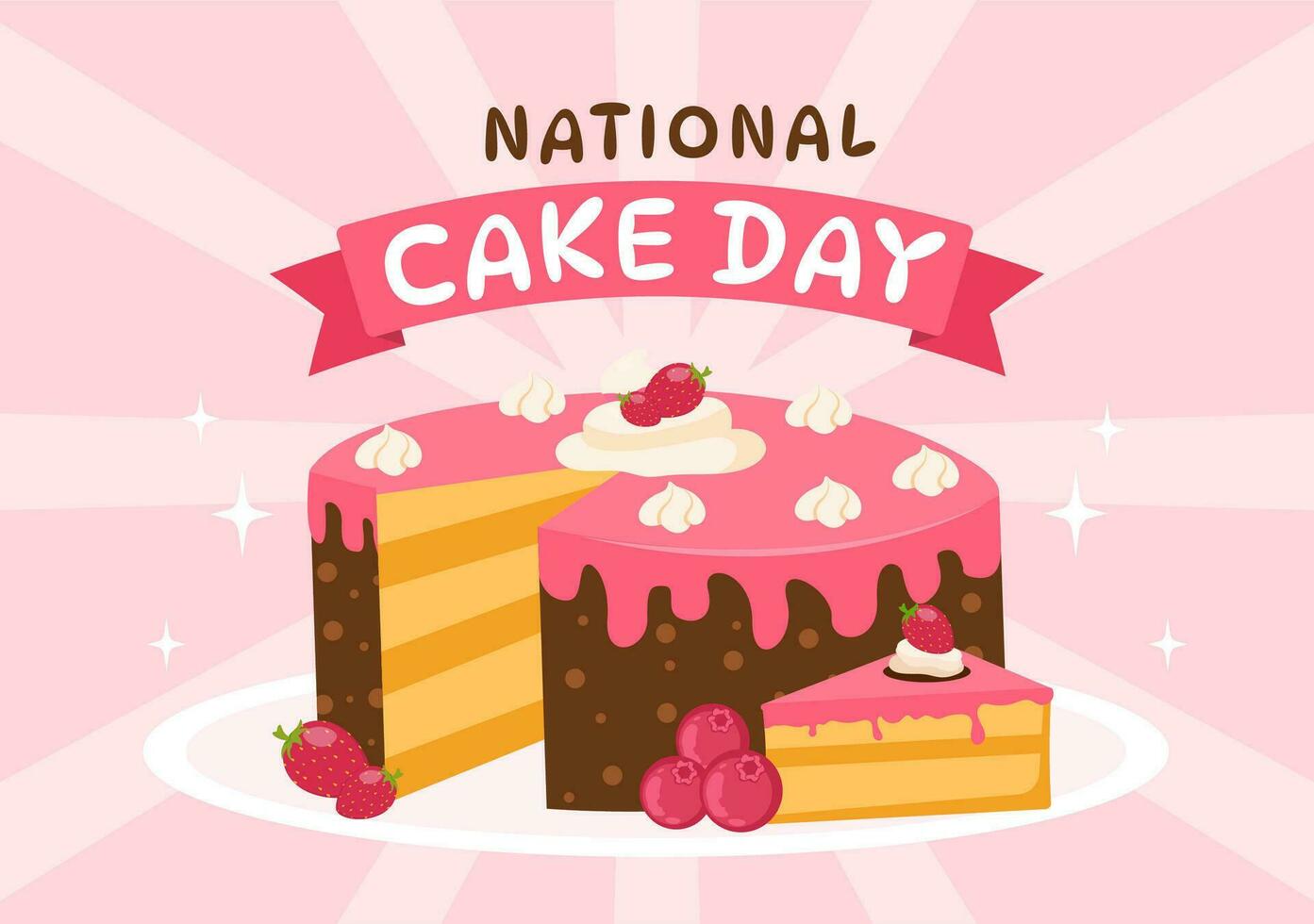 National Cake Day Vector Illustration on Holiday Celebrate November 26 with Sweet Bread in Flat Cartoon Pink Background Design Template