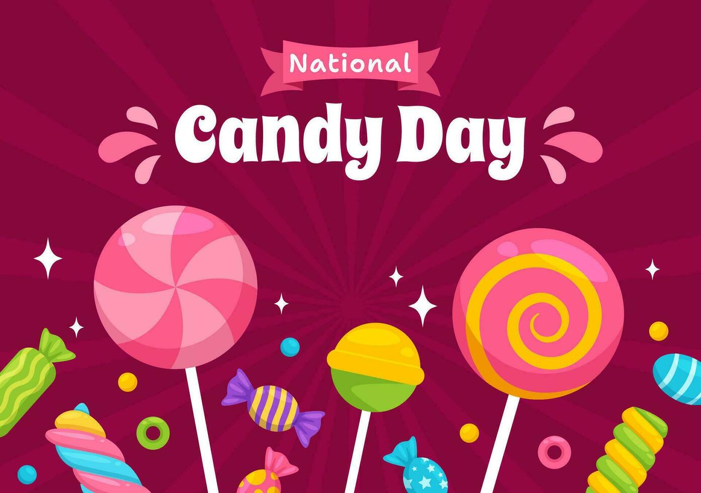 National Candy Day Vector Illustration with Different Types of Candies and Sweets in Flat Cartoon Hand Drawn Background Design Templates