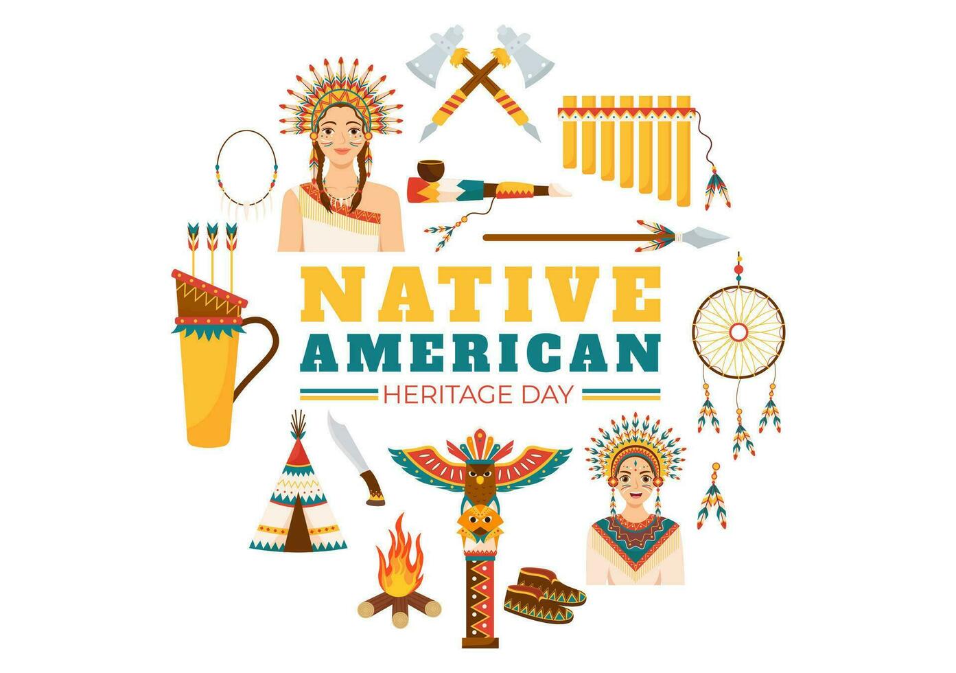 nativo americano patrimonio mes día vector ilustración con celebrar America indio cultura anual en unido estados a contribuciones antecedentes