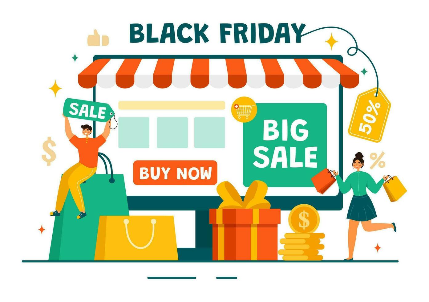 Black Friday Sale Event Vector Illustration with Shopping Bags and Big Promotion Discount in Flat Cartoon Hand Drawn Background Design Templates