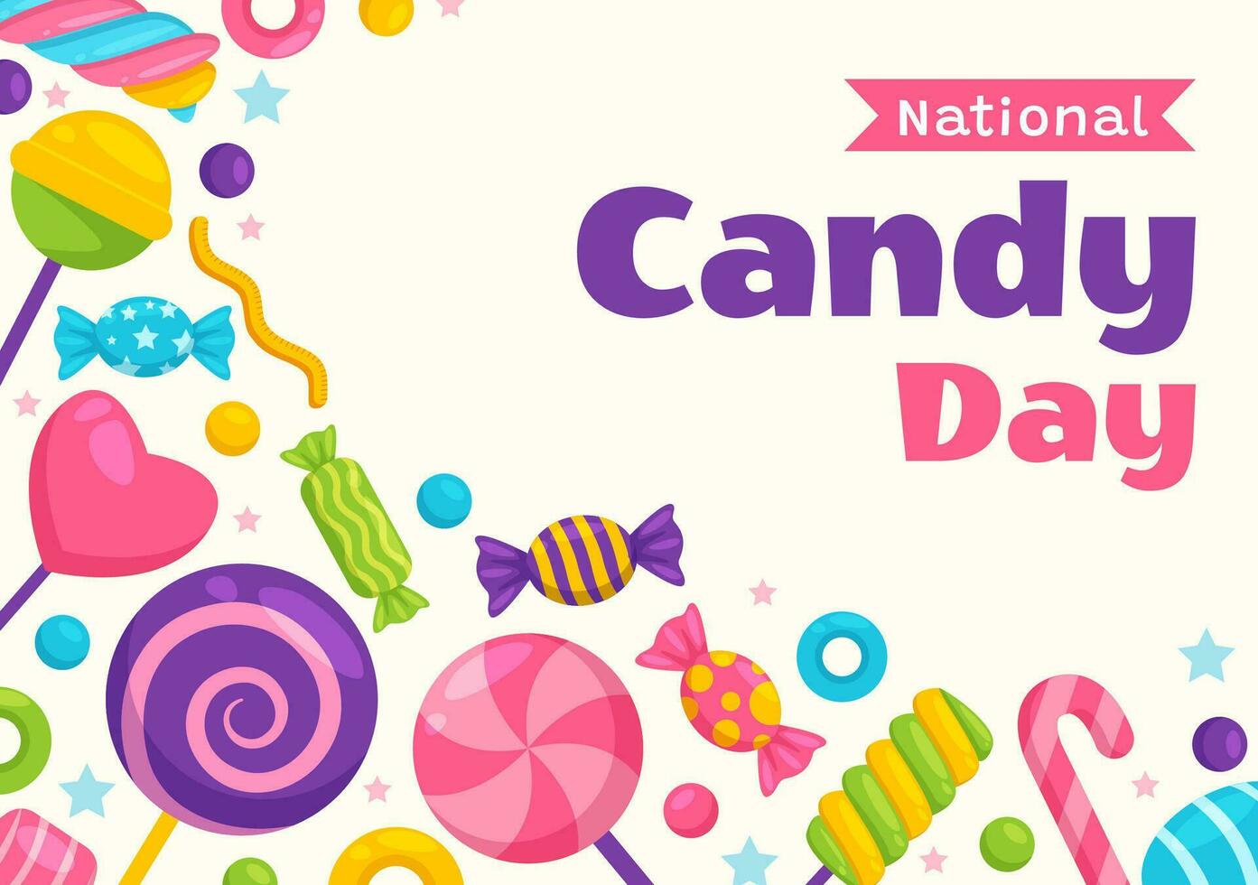 National Candy Day Vector Illustration with Different Types of Candies and Sweets in Flat Cartoon Hand Drawn Background Design Templates