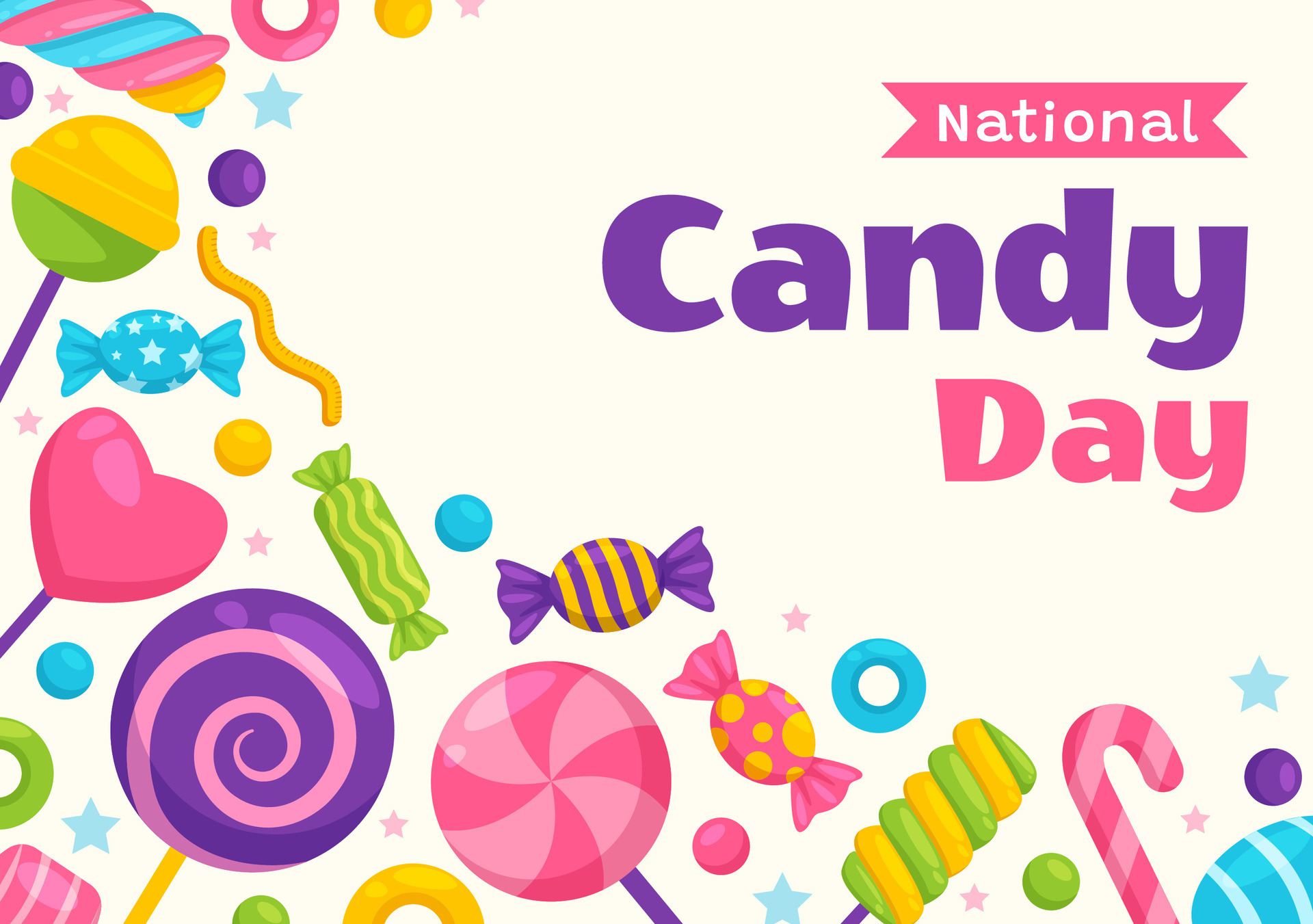 National Candy Day Vector Illustration with Different Types of Candies