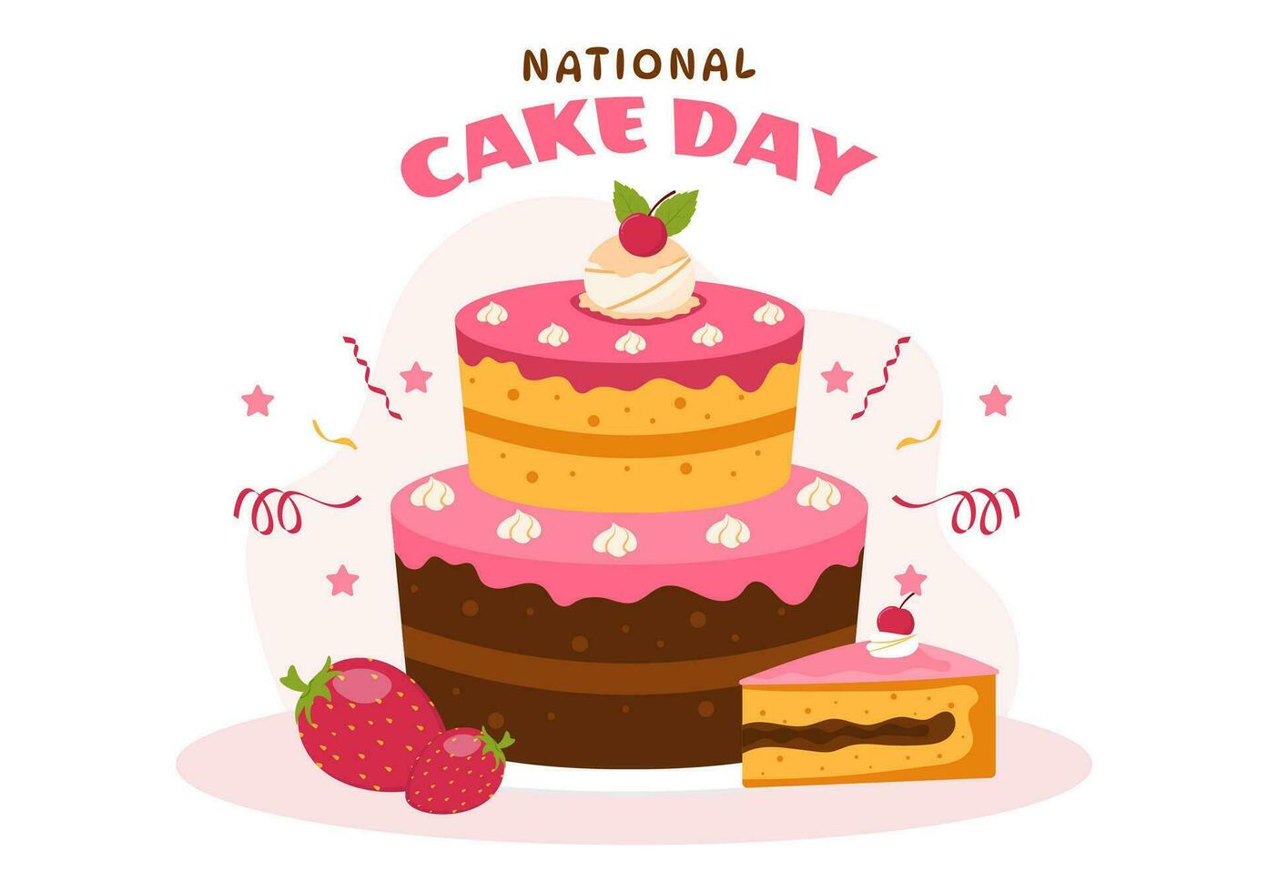 National Cake Day Vector Illustration on Holiday Celebrate November 26 with Sweet Bread in Flat Cartoon Pink Background Design Template