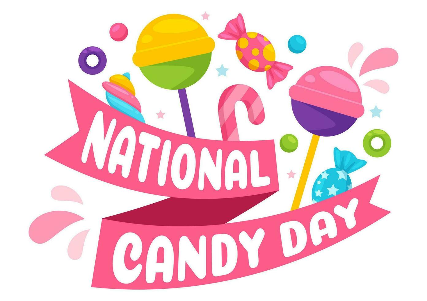 National Candy Day Vector Illustration with Different Types of Candies and Sweets in Flat Cartoon Hand Drawn Background Design Templates
