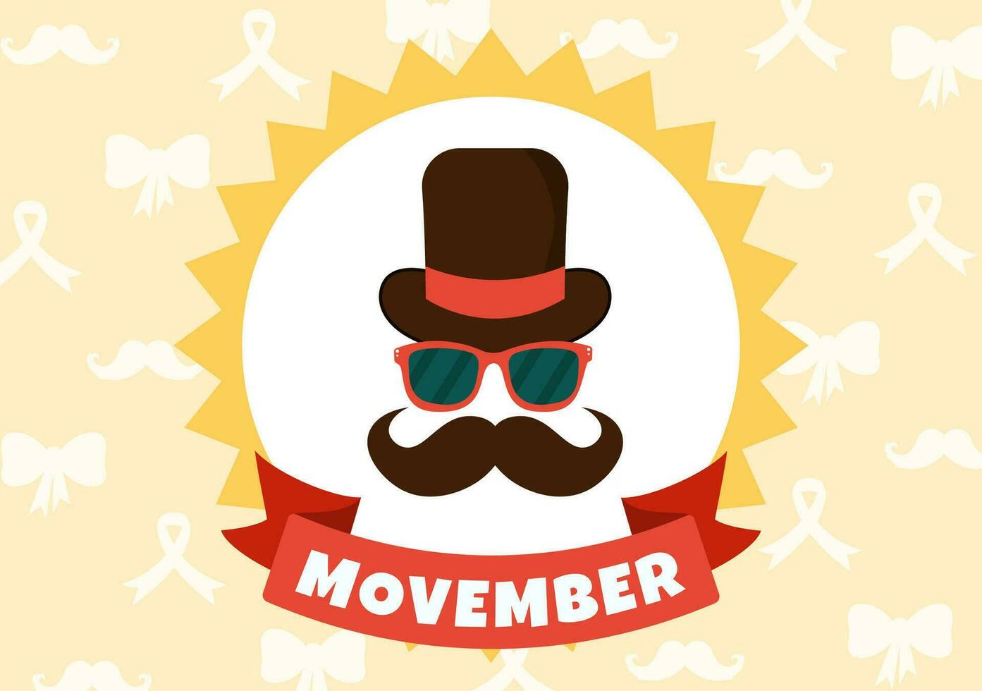 Movember Time Vector Illustration with Mustache and Ribbon for Men's Health Awareness Month in Flat Cartoon Hand Drawn Background Templates