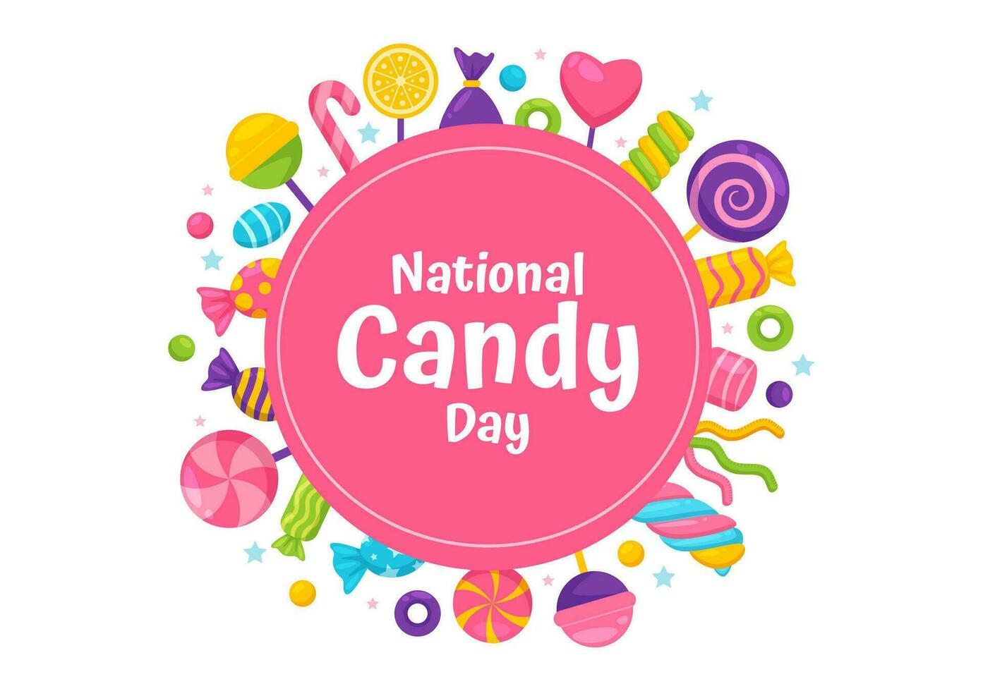National Candy Day Vector Illustration with Different Types of Candies and Sweets in Flat Cartoon Hand Drawn Background Design Templates