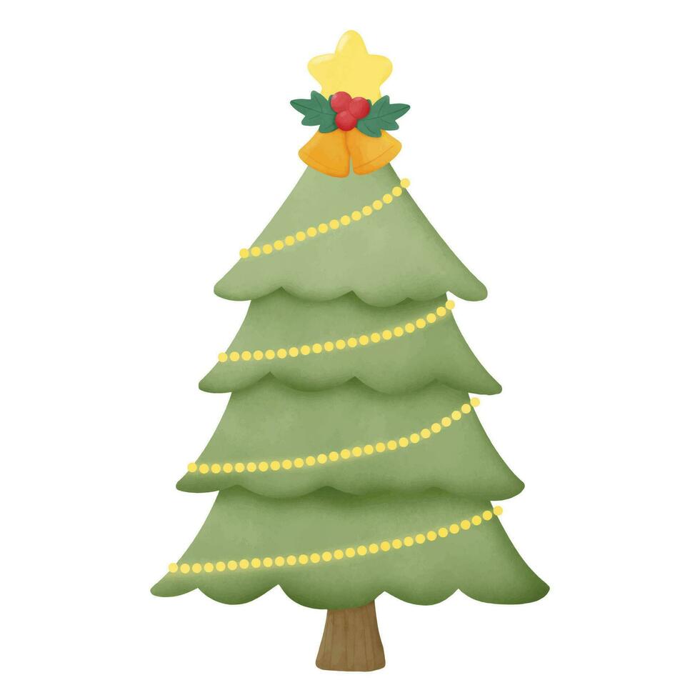 Watercolor Christmas tree illustration, mascot or character of Christmas, for invitation and greetings vector