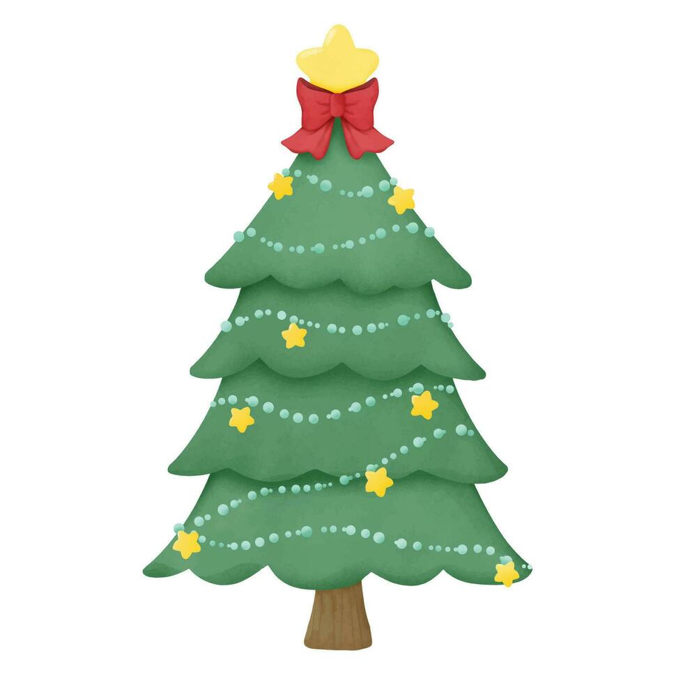 Watercolor Christmas tree illustration, mascot or character of Christmas, for invitation and greetings vector