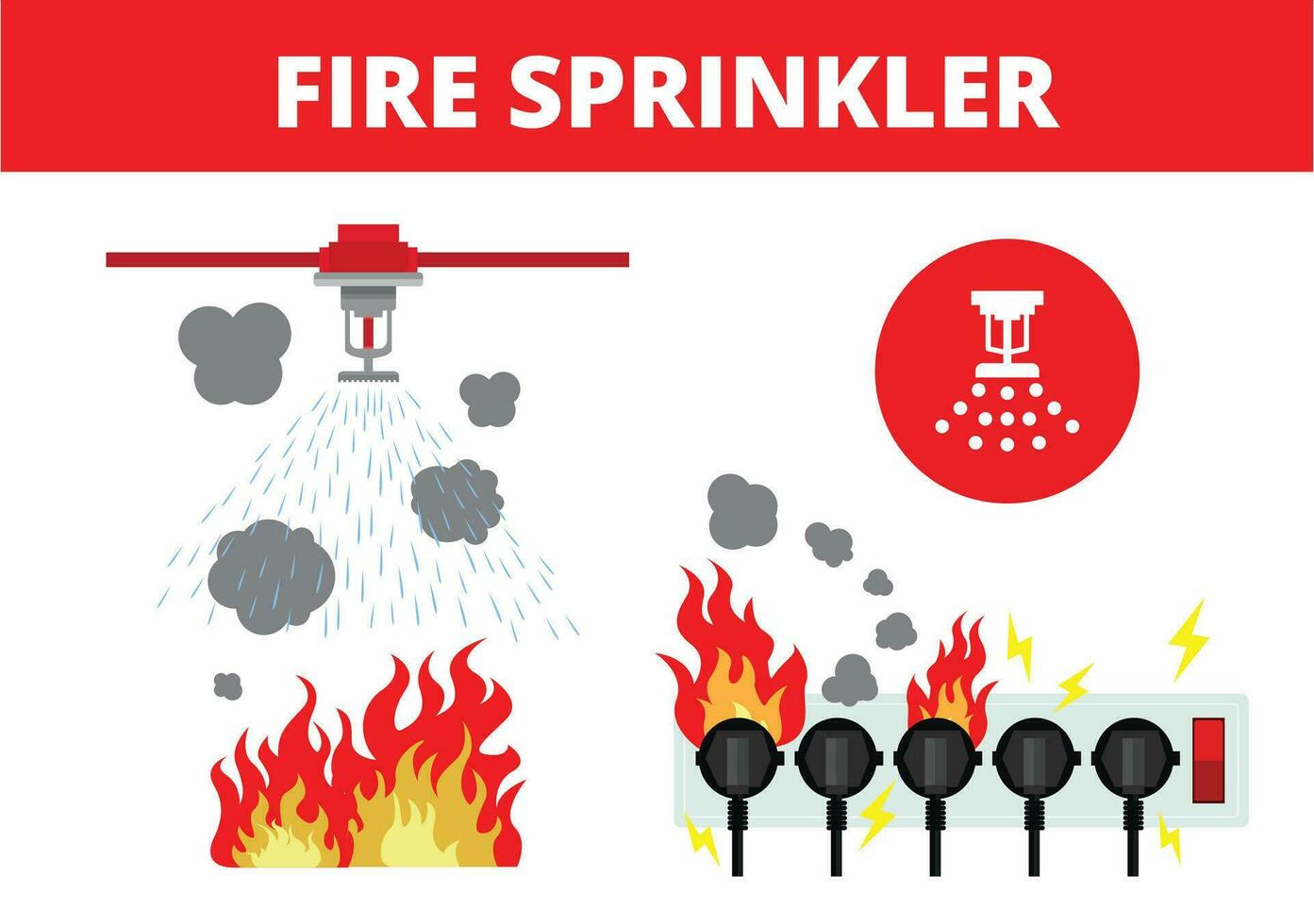 fire sprinkler, safety, vector design icon