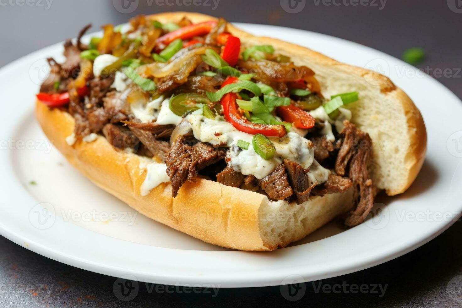 Delicious Philadelphia Cheesesteak. Generative AI photo