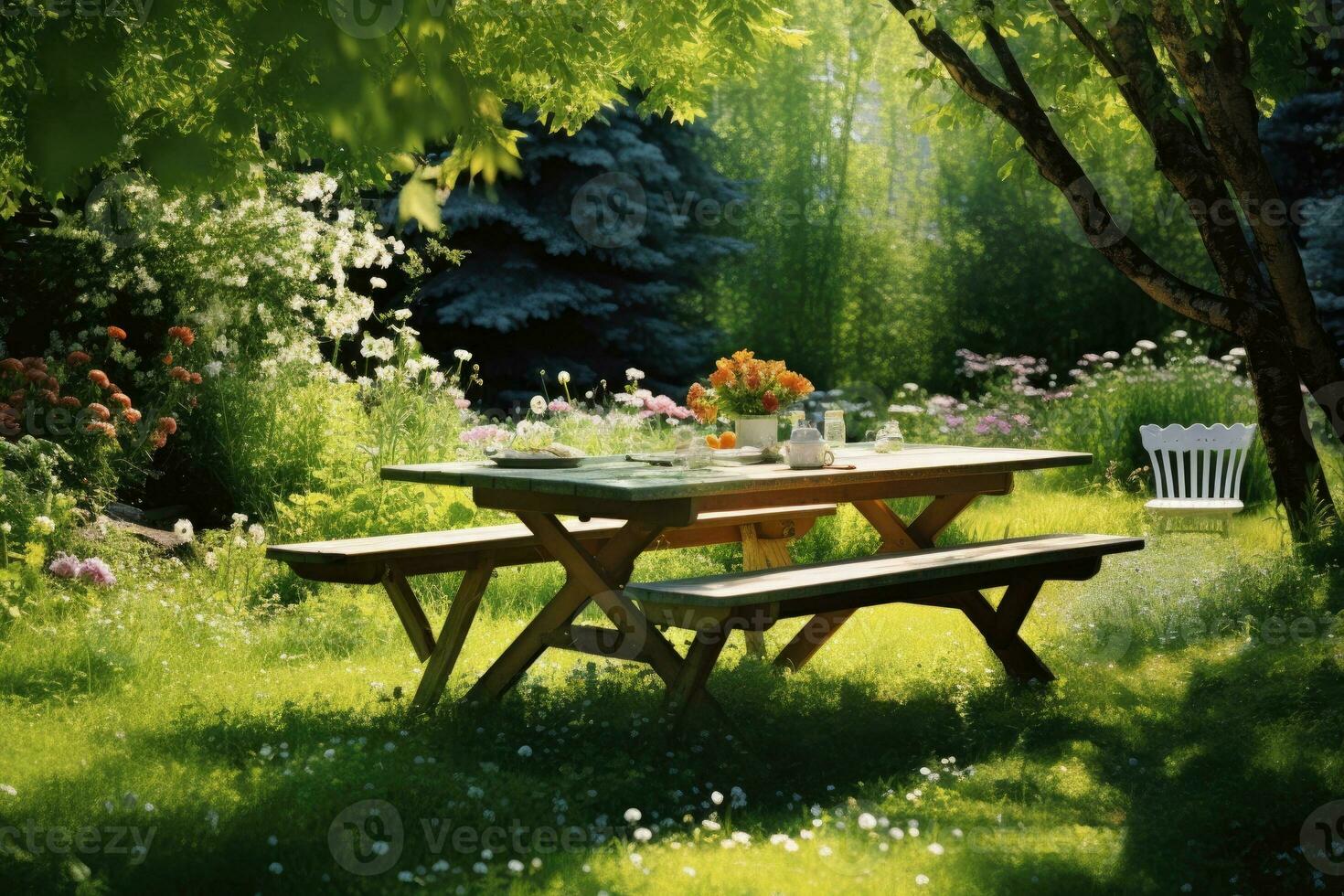 Picnic table in the garden photo