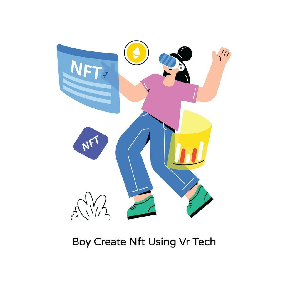 Nft Using Vr Tech Flat Style Design Vector illustration. Stock illustration