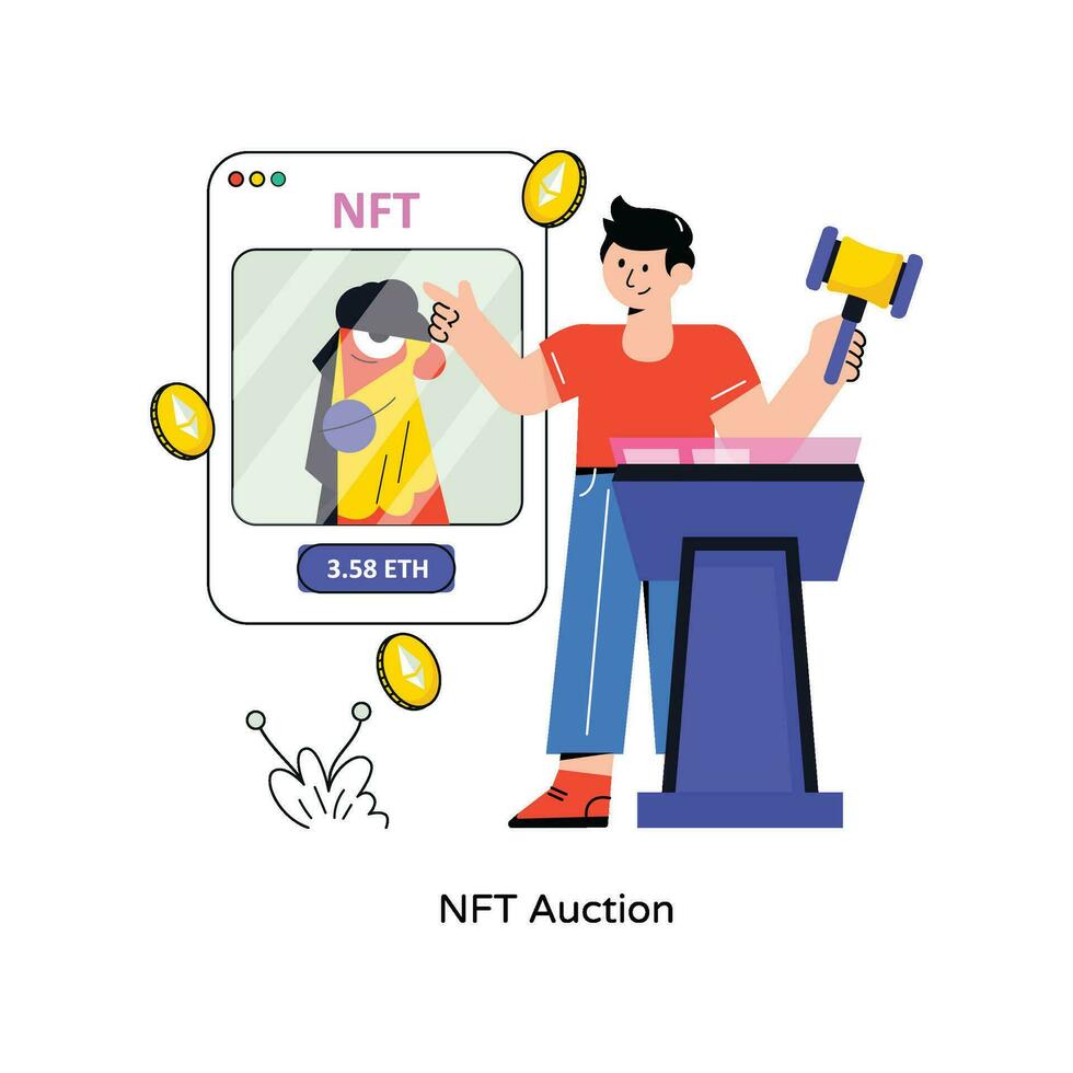 NFT Auction Flat Style Design Vector illustration. Stock illustration