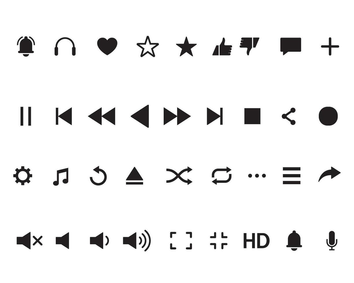 Set of Media player icons. Music, interface, design media player buttons collection. vector