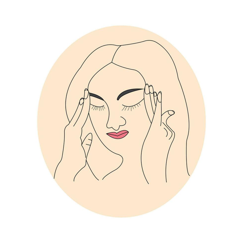 woman suffers from obsessive thoughts, headache, unresolved issues, psychological trauma, depression.Mental stress panic mind disorder illustration vector