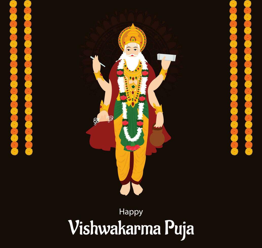 Happy Vishwakarma Puja Indian Hindu Festival Vector Celebration