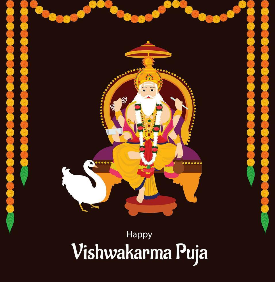 Happy Vishwakarma Puja Indian Hindu Festival Vector Celebration