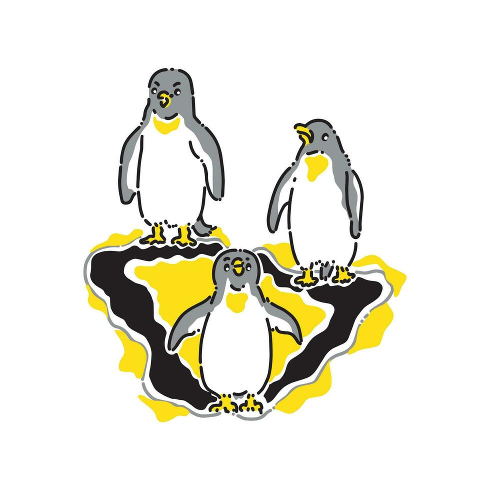 vector design of three penguins on a strange ground