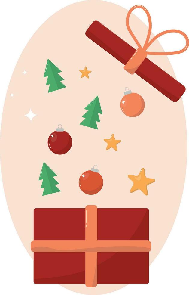 christmas gift box with christmas tree and baubles vector