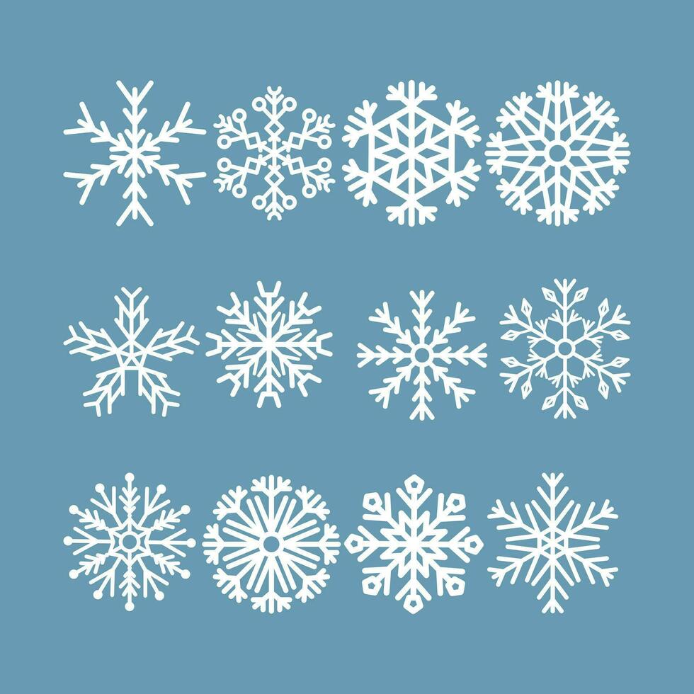 conjunto de plano copos de nieve ilustración vector